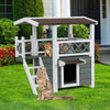 2-Story Outdoor Weatherproof Wooden Cat House